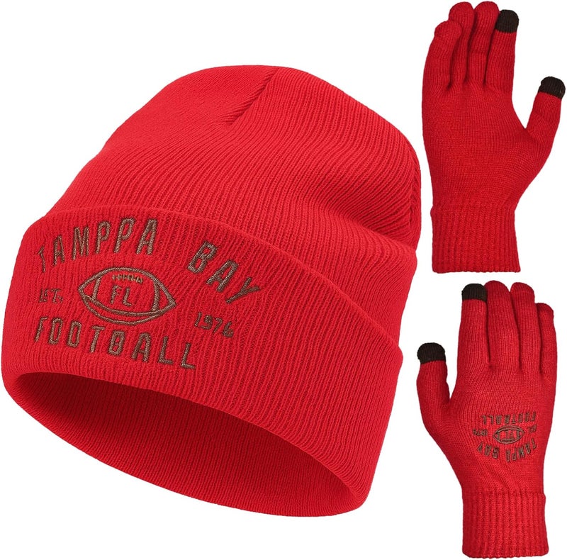 mtstaowe Vintage Classic Skull Cap Embroidery Beanie Fasion Hat Cuffed Winter Hat Knit Comes with Warm Gloves Gifts for Men Women Fans - Image 1
